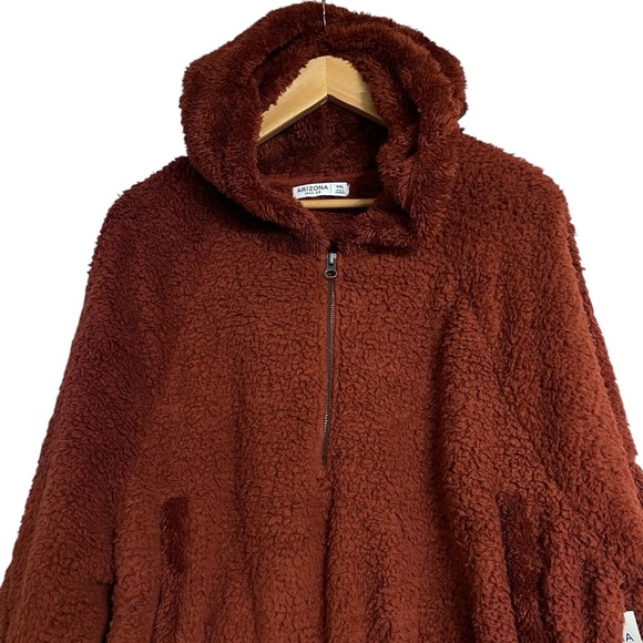 Arizona Jean Co Teddy Cropped Hoodie Jacket Long Sleeves 3/4 Zip Pockets Rust - Picture 3 of 12
